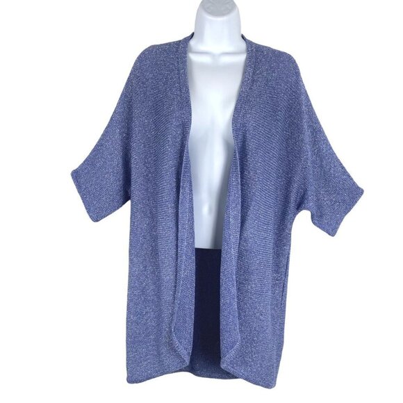 Chico's Open Cardigan Sweater Blue Rayon Blend Metallic Women's Size 2 - Picture 1 of 6
